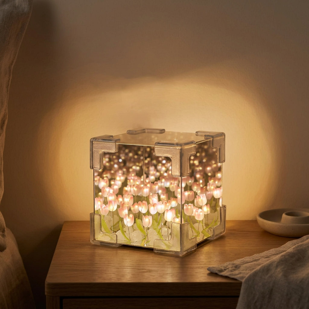 Veilleuse fleur tulipe 8cm en verre avec intensité réglable