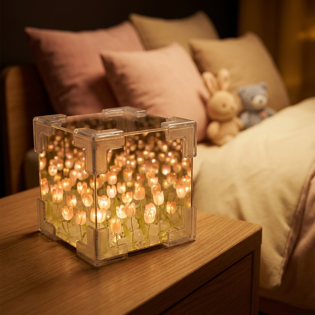 Veilleuse fleur tulipe 8cm en verre avec intensité réglable