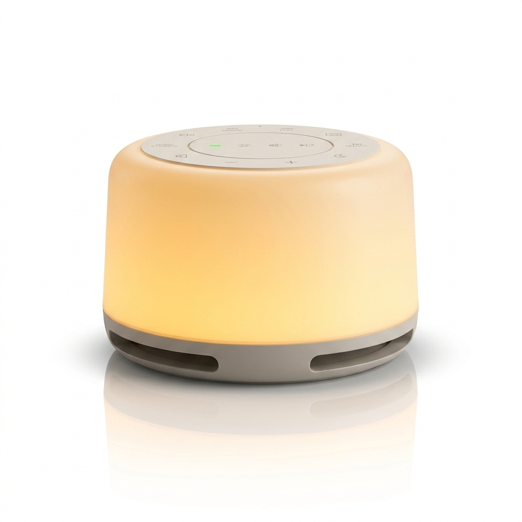 Veilleuse rechargeable RGB tactile avec halo lumineux sur fond blanc