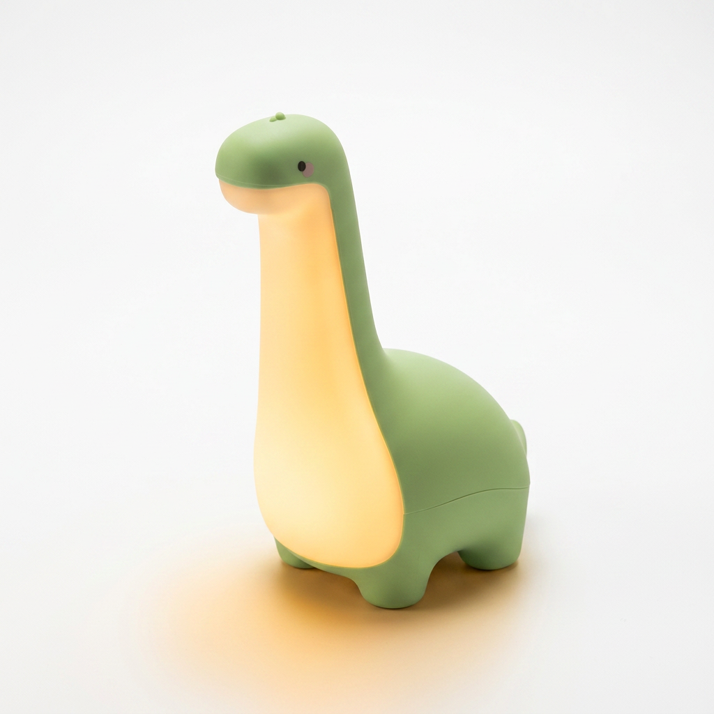 Veilleuse dinosaure tactile rechargeable sur fond blanc