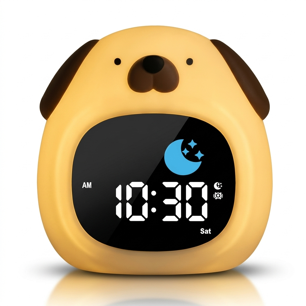 Veilleuse en forme de chiot mignon, silicone souple, sur fond blanc