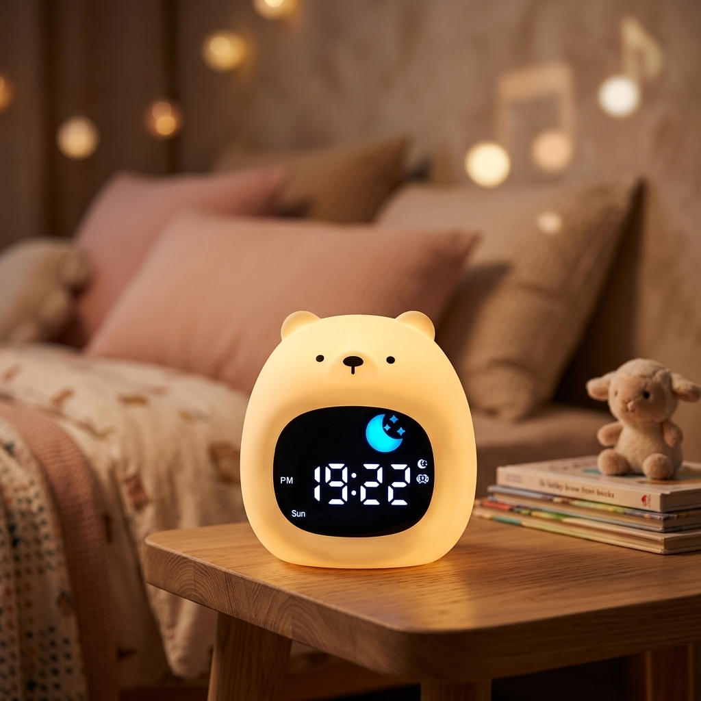 Veilleuse enfant rechargeable avec horloge et lumière chaude