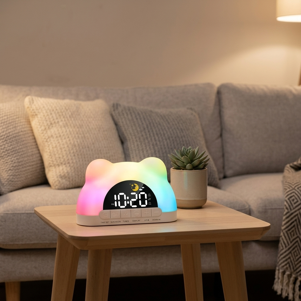 Veilleuse enfant LED avec horloge numérique et lumière chaude