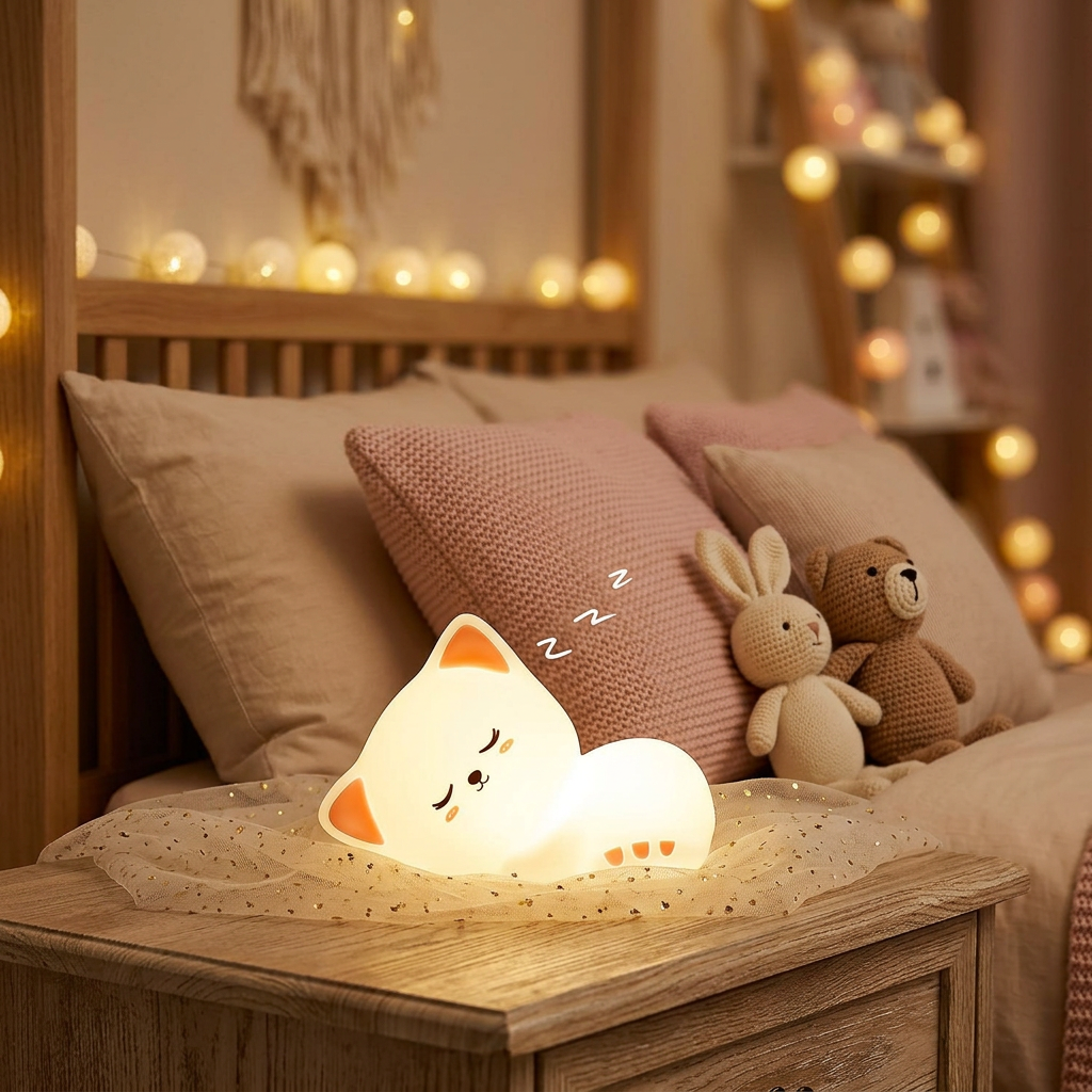 Veilleuse chat silicone rechargeable 7 couleurs avec minuterie