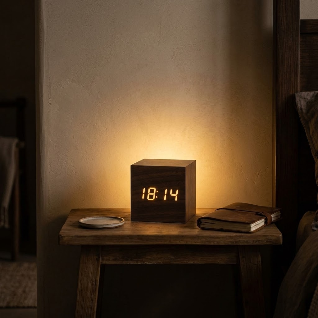 Veilleuse numérique en bois avec commande sonore et affichage LED