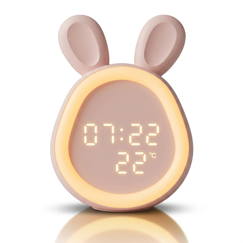 Veilleuse lapin cartoon LED avec réveil et écran digital