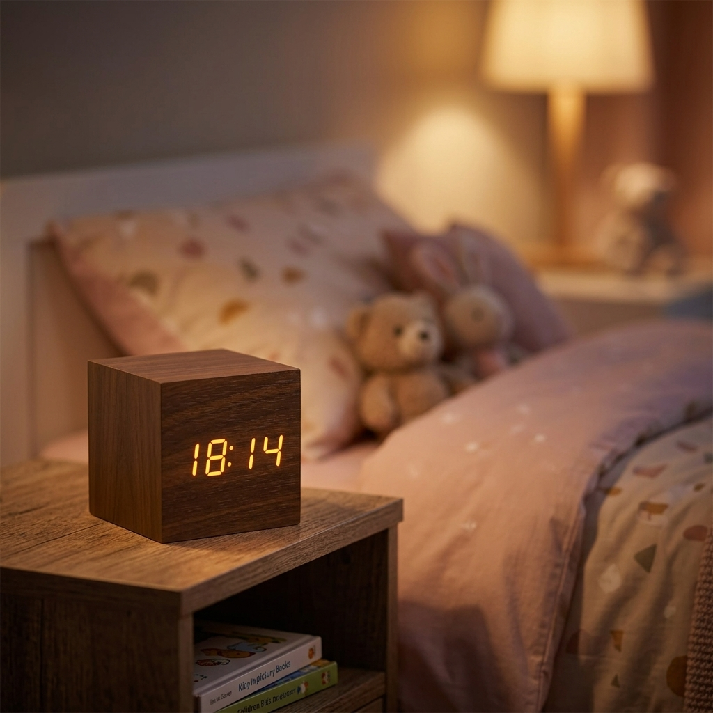Veilleuse numérique en bois avec commande sonore et affichage LED
