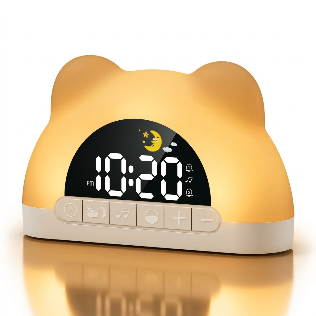 Veilleuse enfant LED avec horloge numérique et lumière chaude