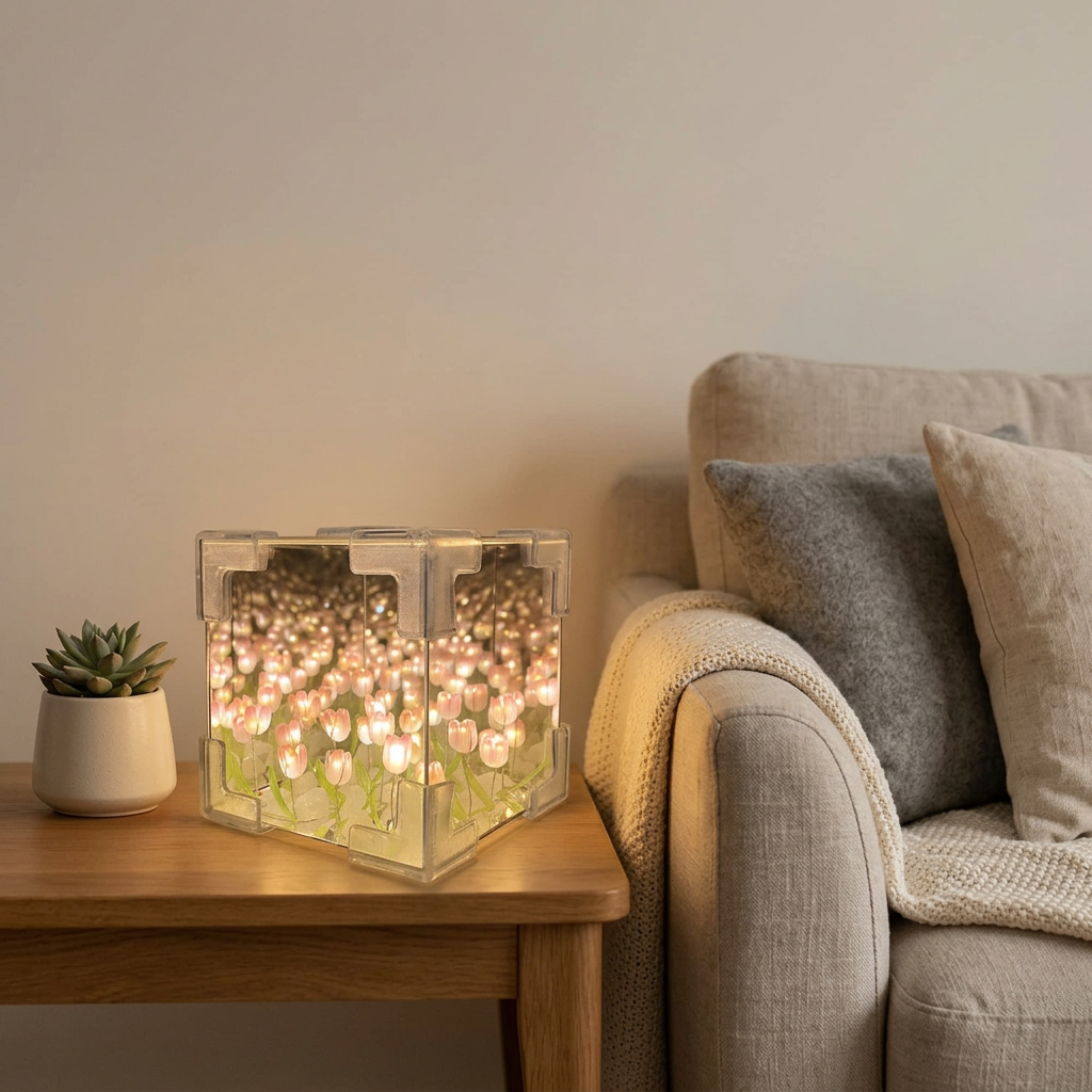 Veilleuse fleur tulipe 8cm en verre avec intensité réglable