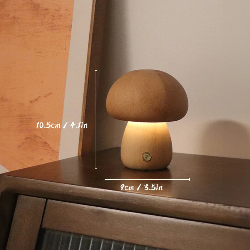 Veilleuse champignon en bois rechargeable tactile intensité réglable