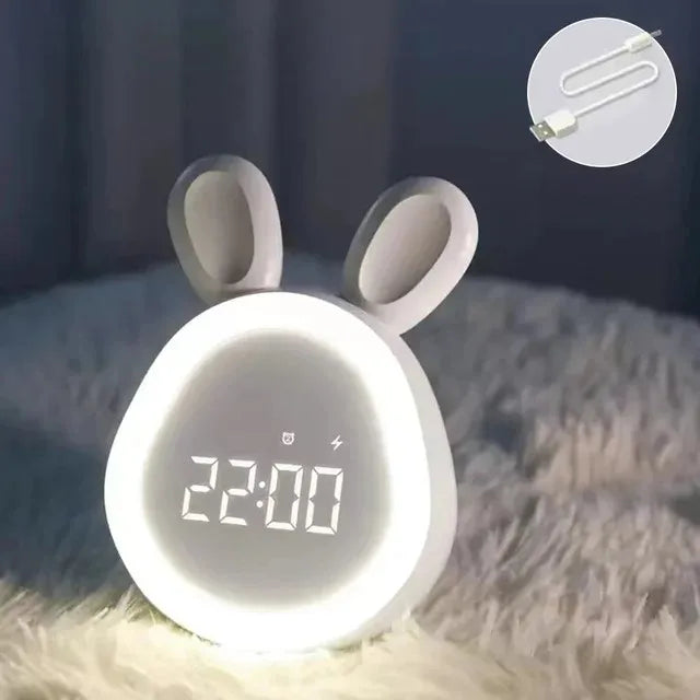 Veilleuse lapin cartoon LED avec réveil et écran digital