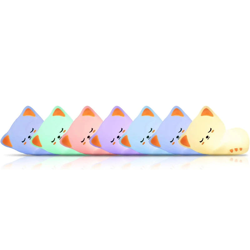 Veilleuse chat silicone rechargeable 7 couleurs avec minuterie