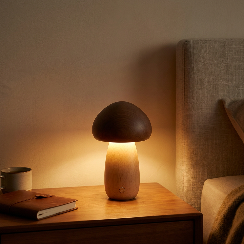 Veilleuse champignon en bois rechargeable tactile intensité réglable