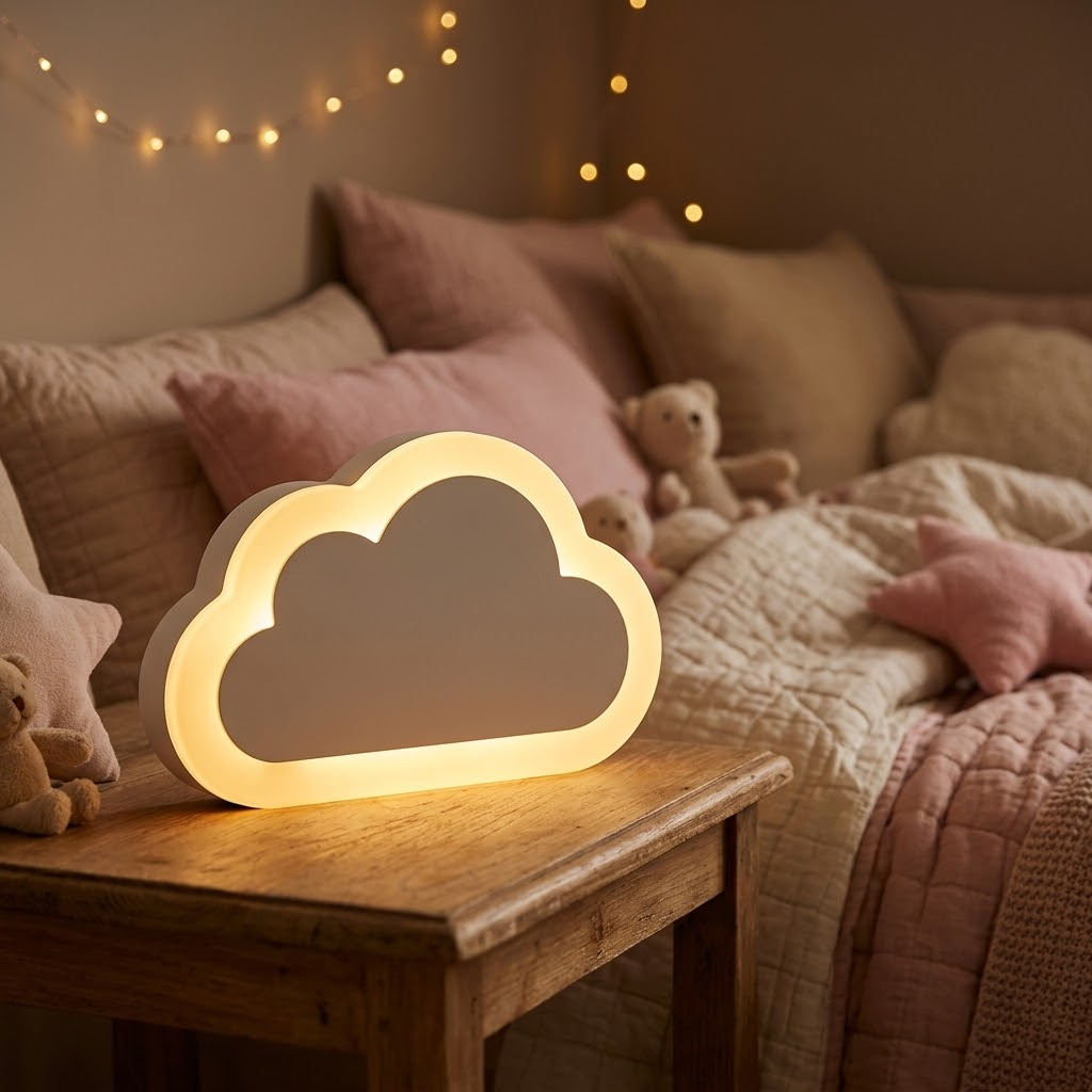 Veilleuse nuage souriante chambre enfant design minimaliste