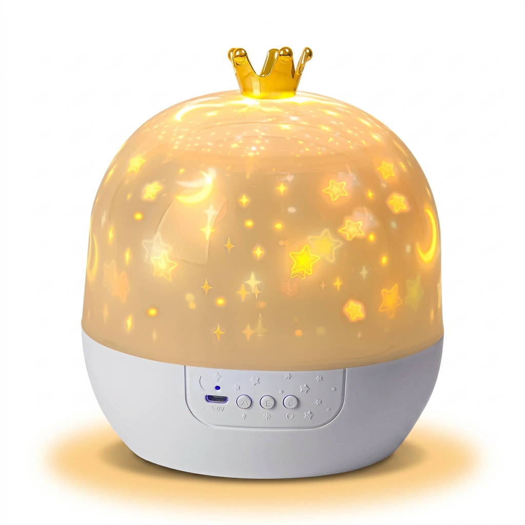 Veilleuse projecteur étoiles LED rechargeable sur fond blanc