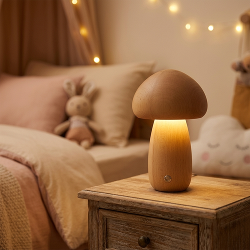 Veilleuse champignon en bois rechargeable tactile intensité réglable