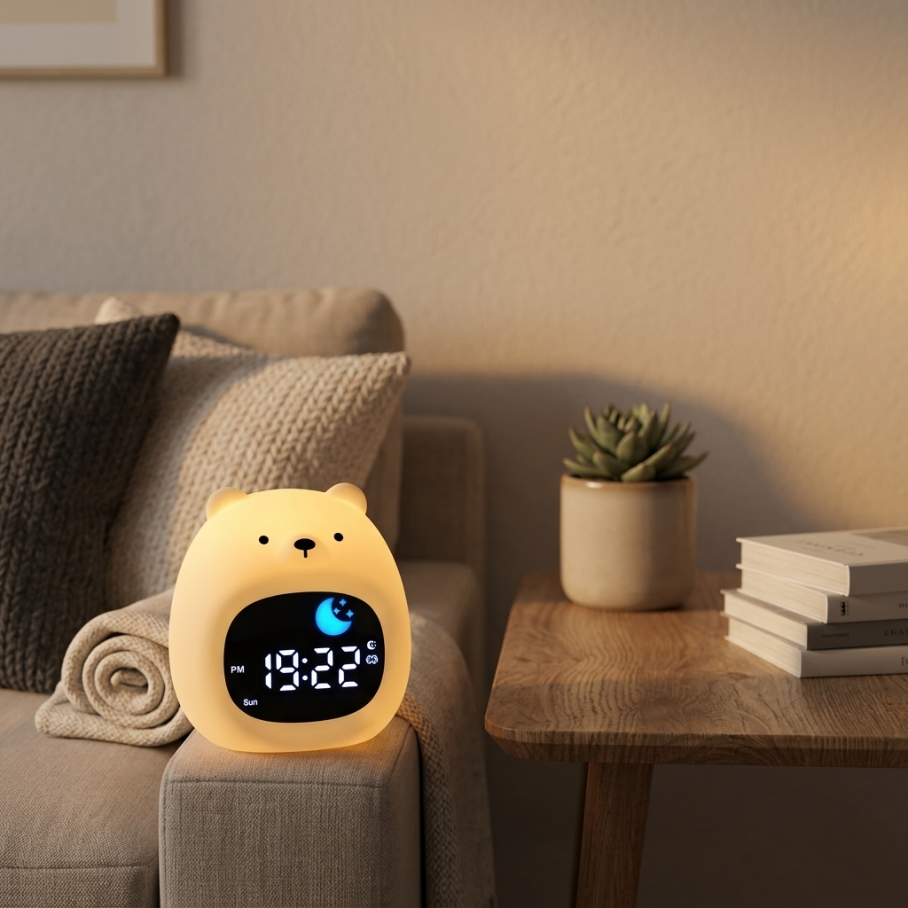 Veilleuse enfant rechargeable avec horloge et lumière chaude