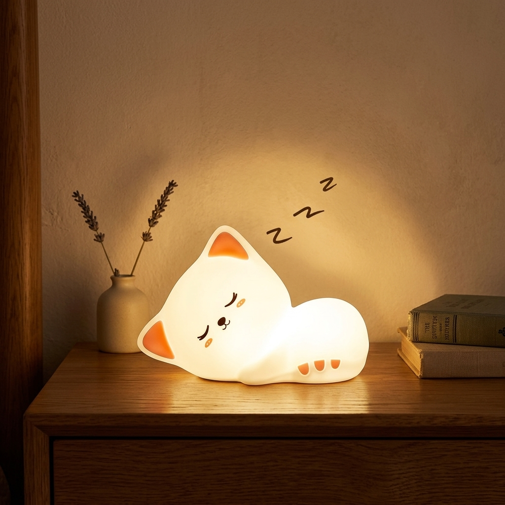 Veilleuse chat silicone rechargeable 7 couleurs avec minuterie