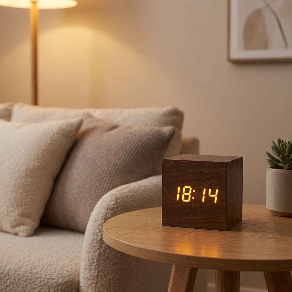 Veilleuse numérique en bois avec commande sonore et affichage LED
