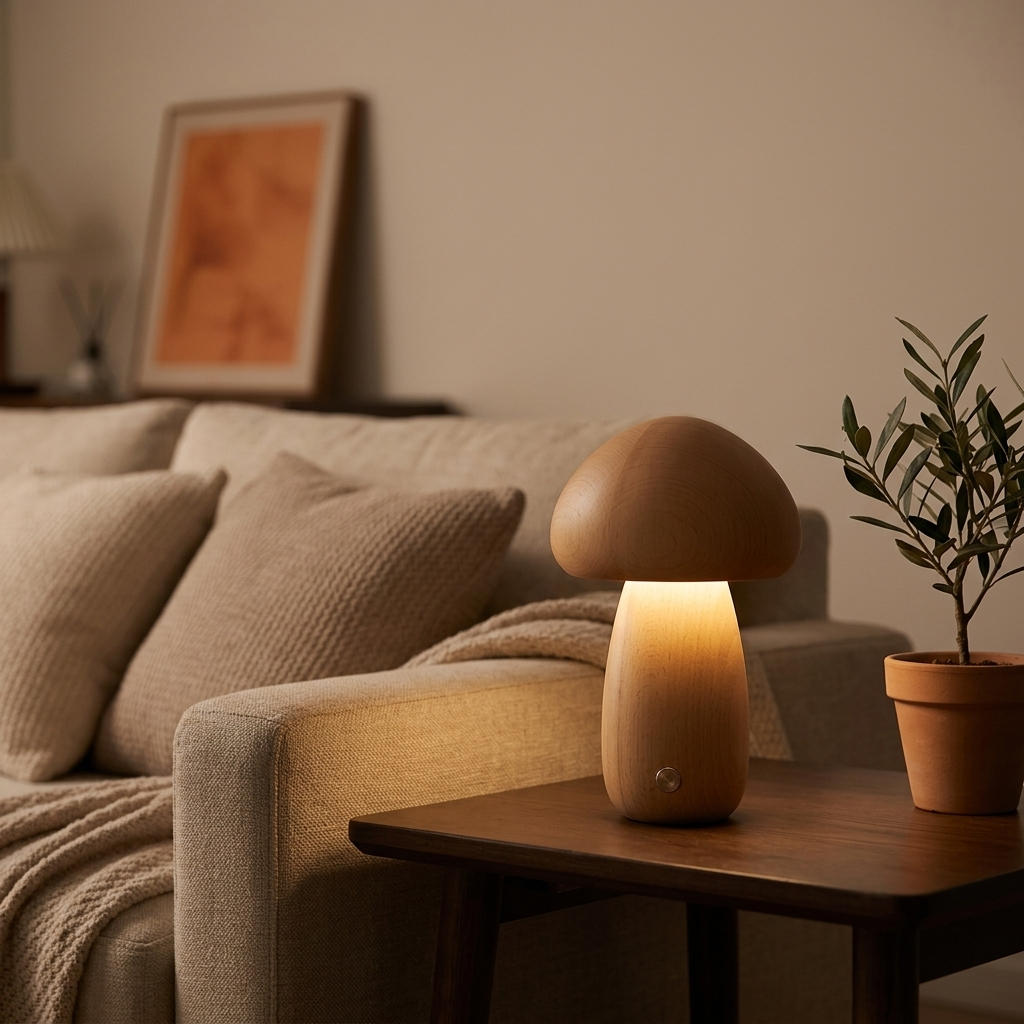 Veilleuse champignon en bois rechargeable tactile intensité réglable
