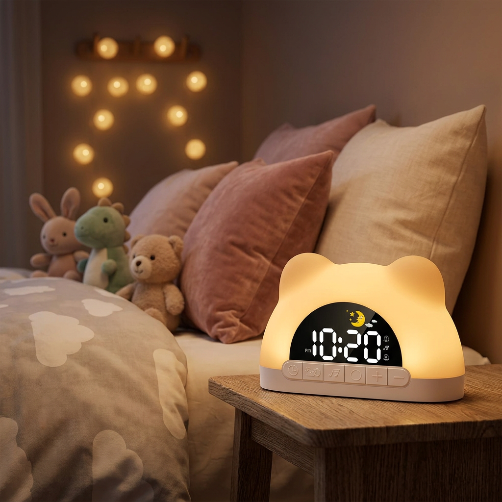 Veilleuse enfant LED avec horloge numérique et lumière chaude