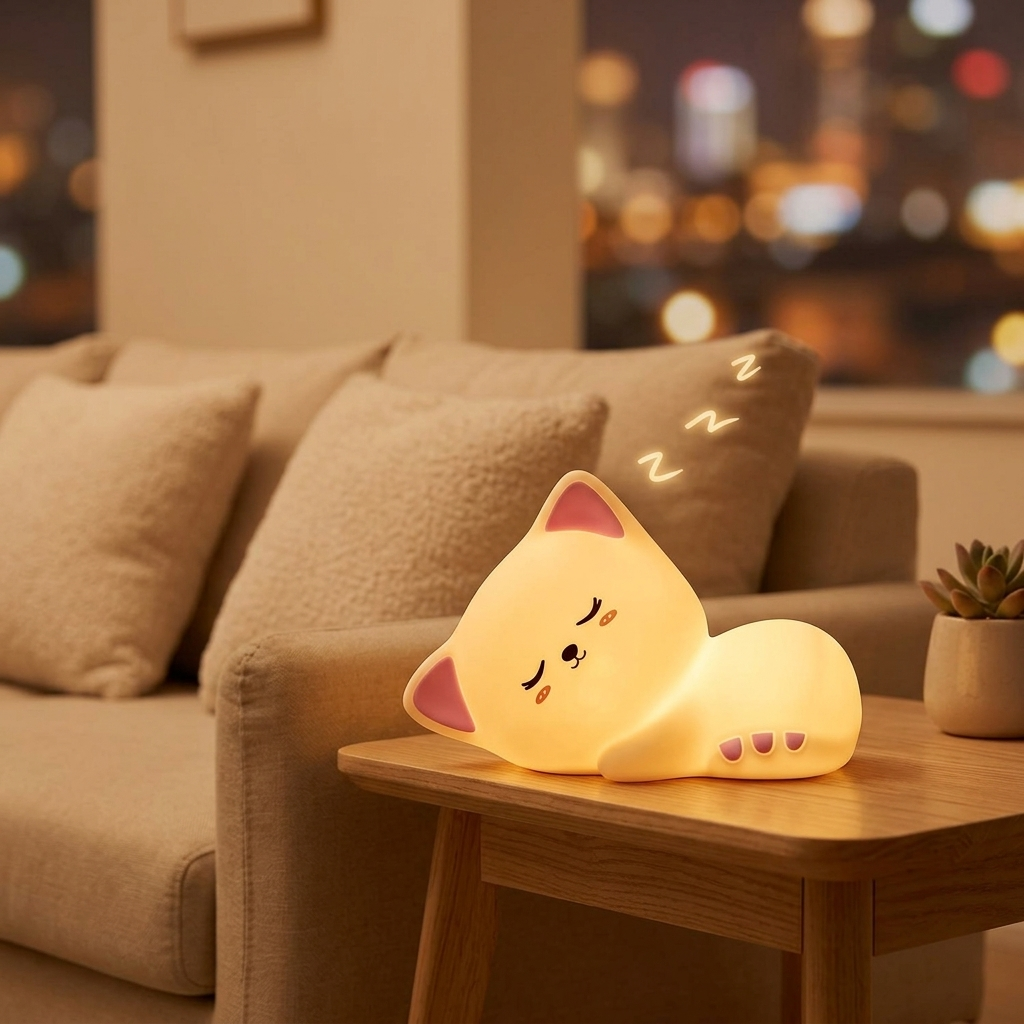 Veilleuse chat silicone rechargeable 7 couleurs avec minuterie
