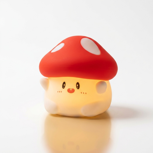 Veilleuse champignon tactile rechargeable sur fond blanc