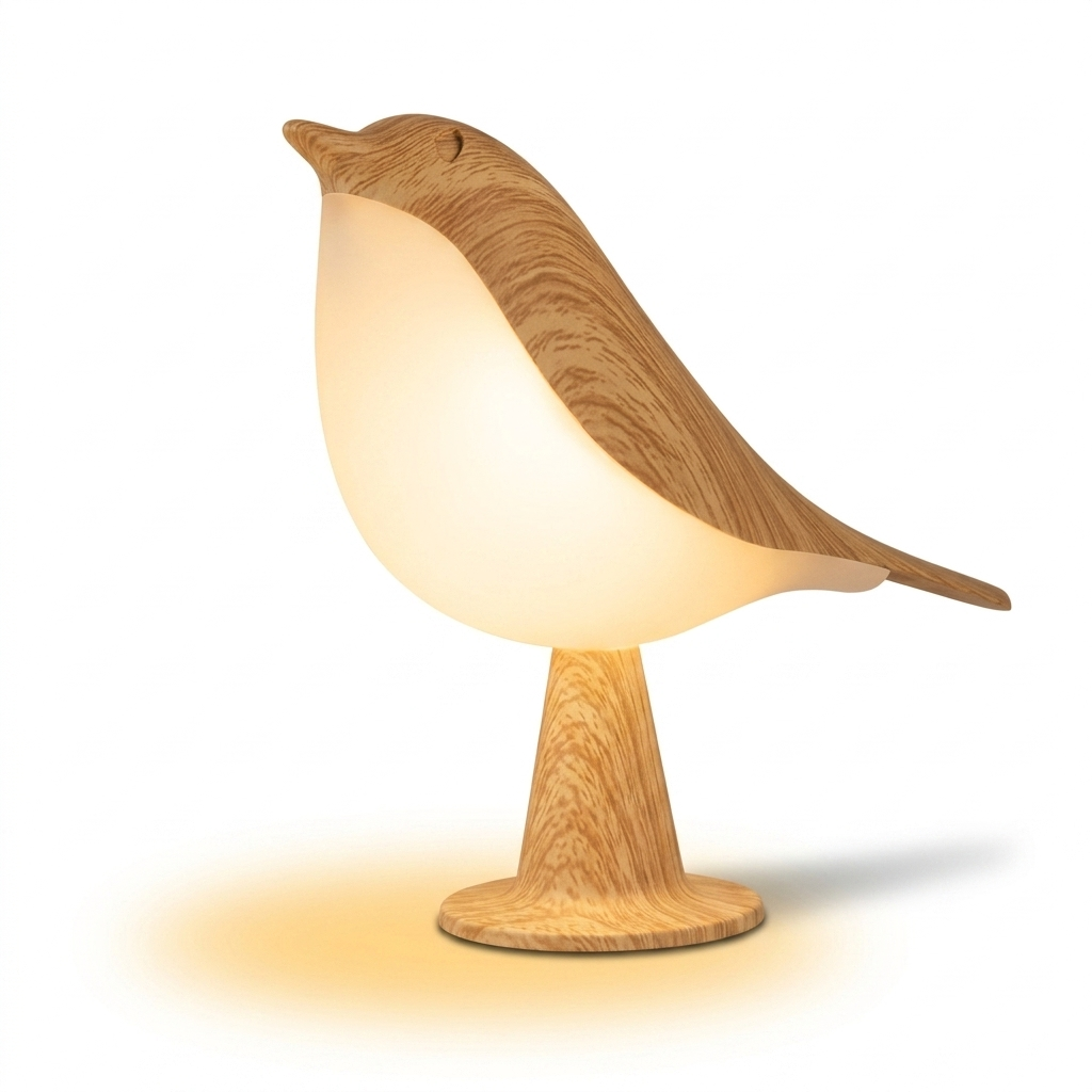 Veilleuse en forme d'oiseau tactile et rechargeable sur fond blanc