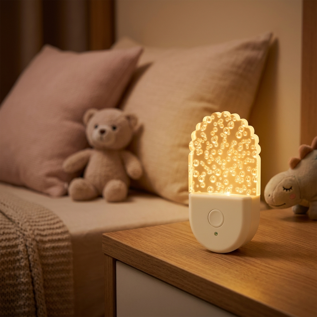 Veilleuse LED tactile rechargeable intensité réglable sur fond blanc