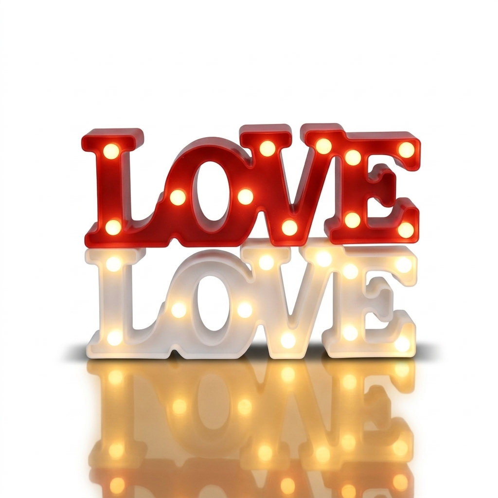 Veilleuse LED Love lettres cœur lumière chaude sur fond blanc