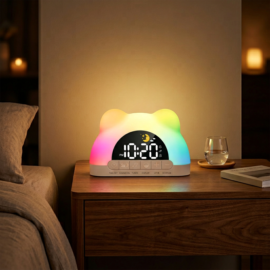 Veilleuse enfant LED avec horloge numérique et lumière chaude