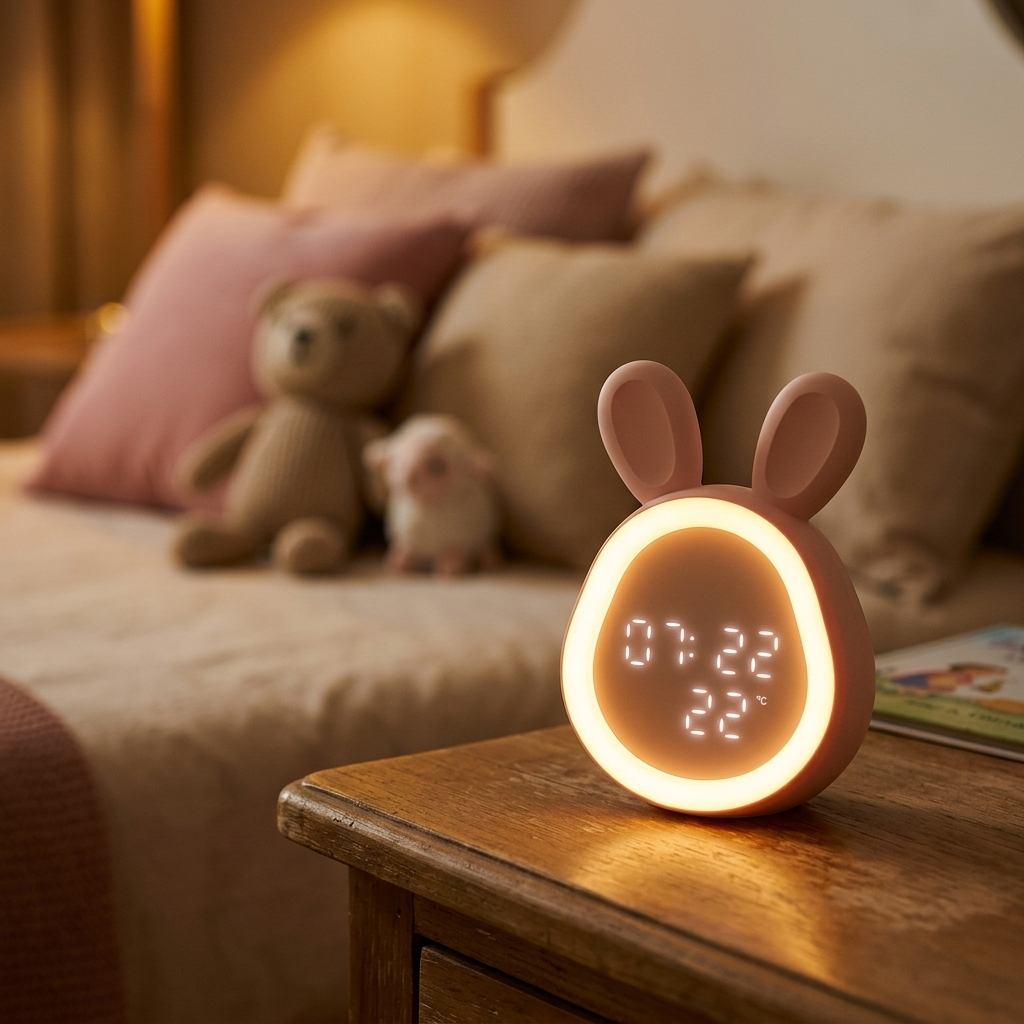 Veilleuse lapin cartoon LED avec réveil et écran digital